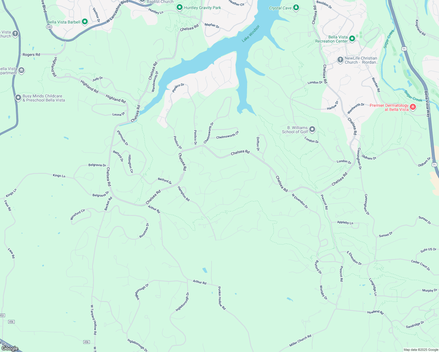 map of restaurants, bars, coffee shops, grocery stores, and more near 34 Devonshire Drive in Bella Vista