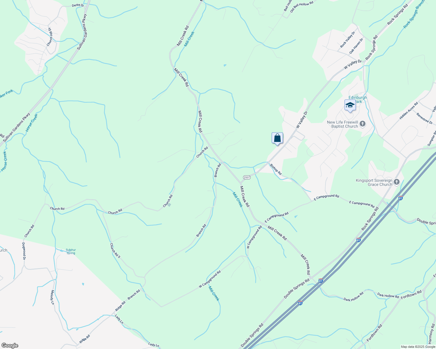 map of restaurants, bars, coffee shops, grocery stores, and more near 249-315 Branch Rd in Fall Branch