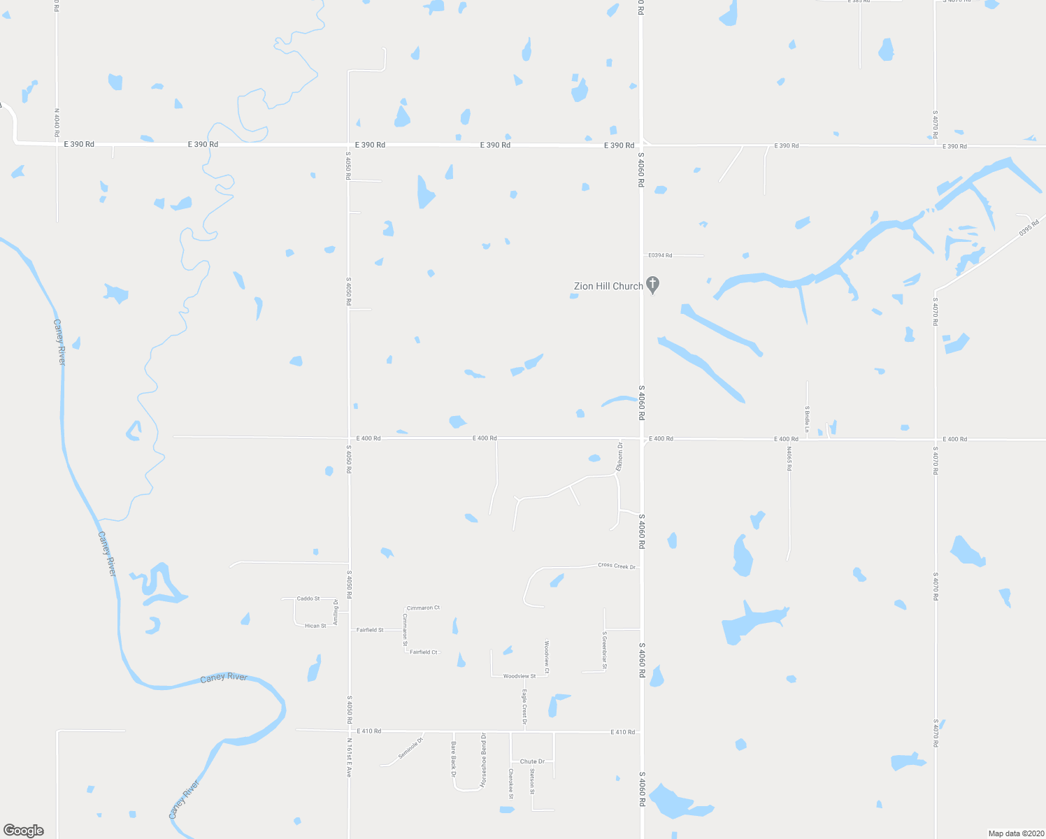 map of restaurants, bars, coffee shops, grocery stores, and more near 2635 East 400 Road in Oologah