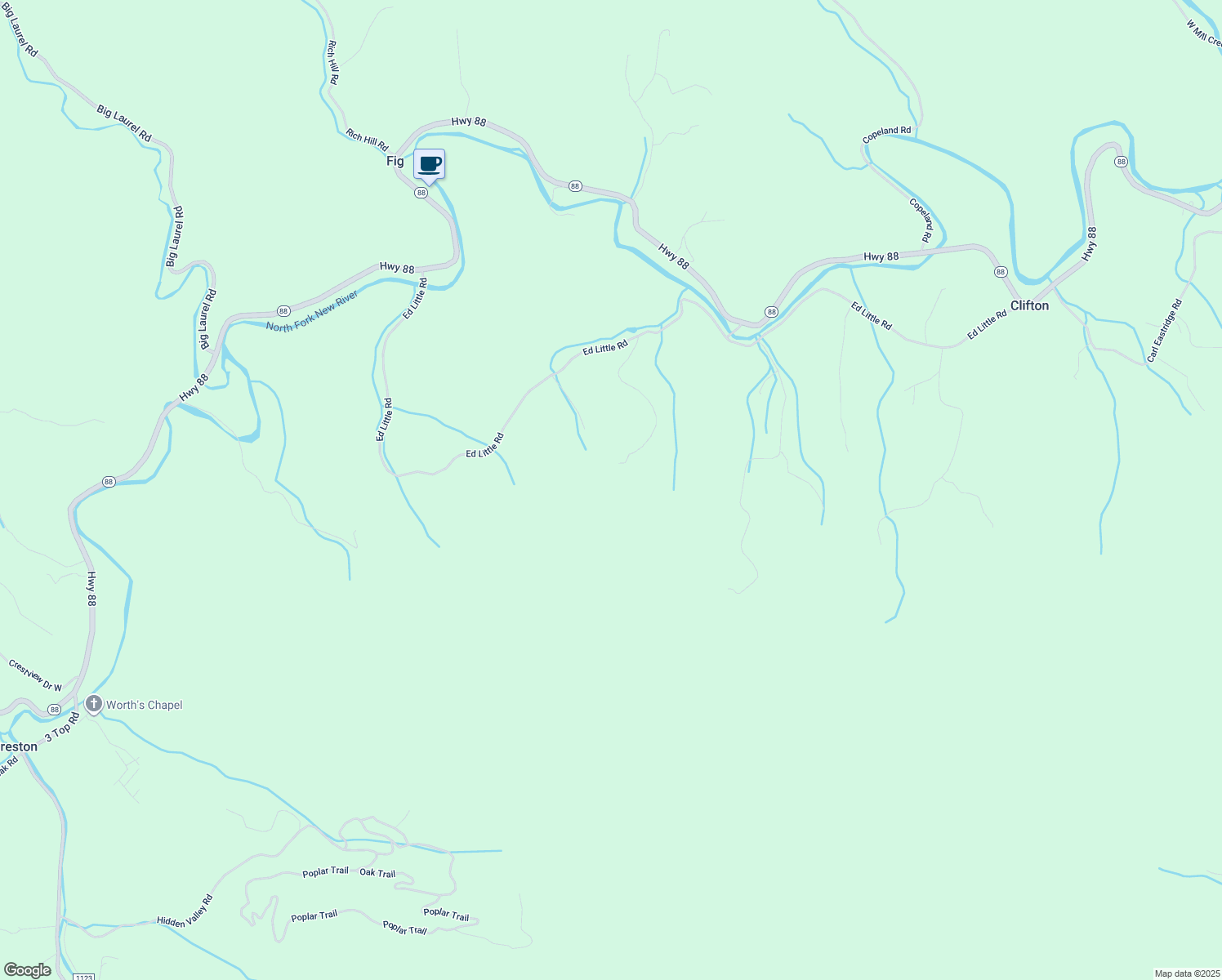 map of restaurants, bars, coffee shops, grocery stores, and more near 559 Misty Mountain Road in Creston