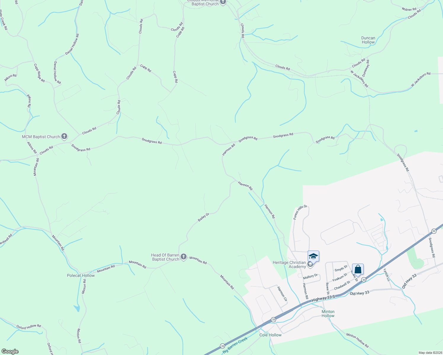 map of restaurants, bars, coffee shops, grocery stores, and more near 1060 Harmon Road in New Tazewell