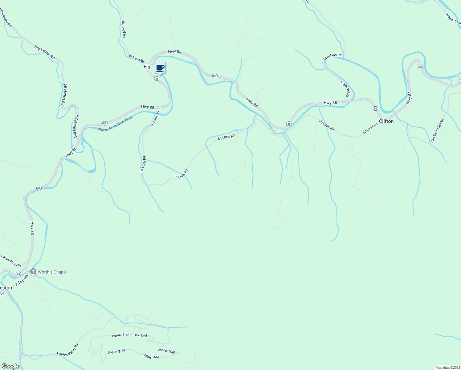 map of restaurants, bars, coffee shops, grocery stores, and more near 559 Misty Mountain Road in Creston