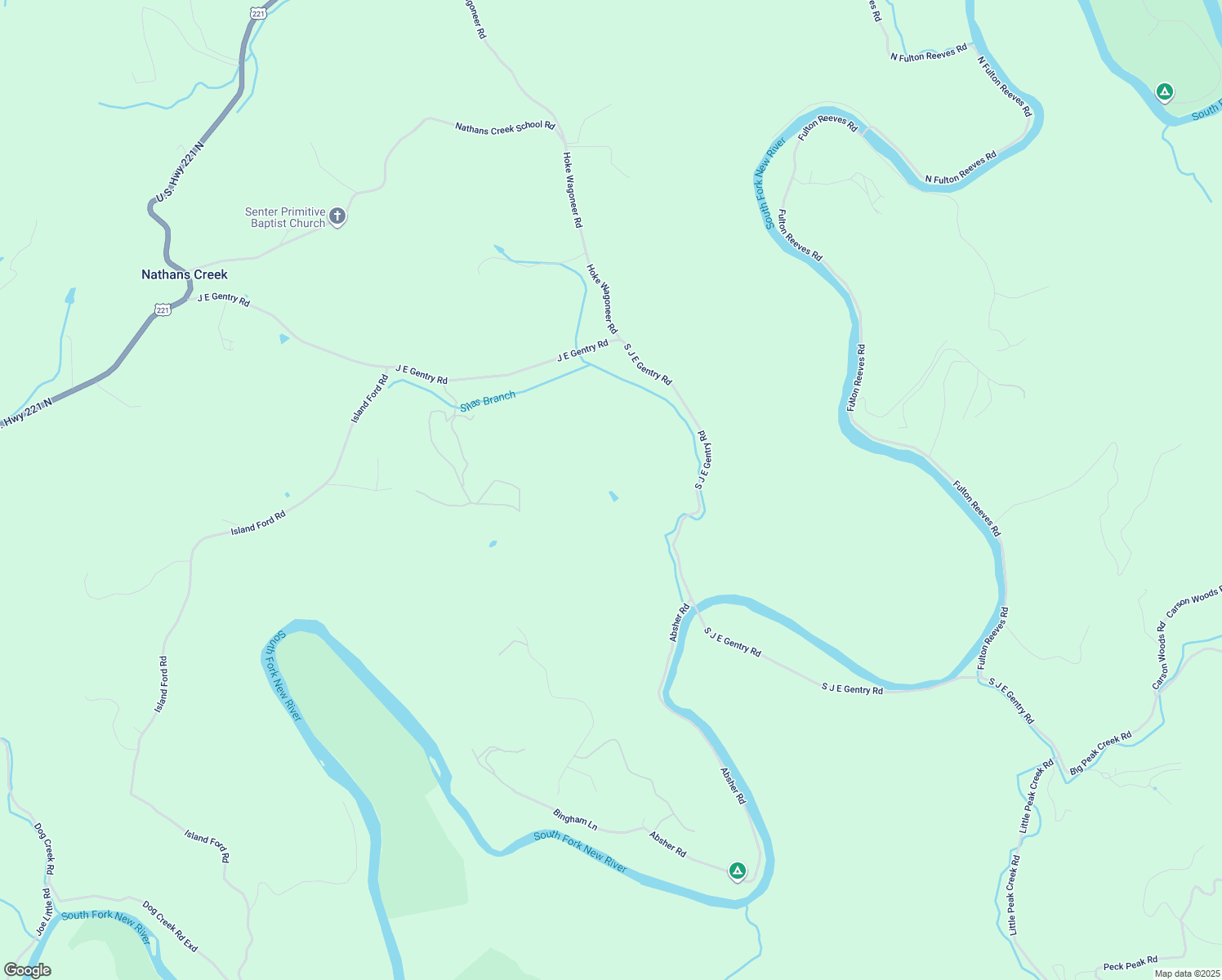 map of restaurants, bars, coffee shops, grocery stores, and more near 708 South J E Gentry Road in Laurel Springs