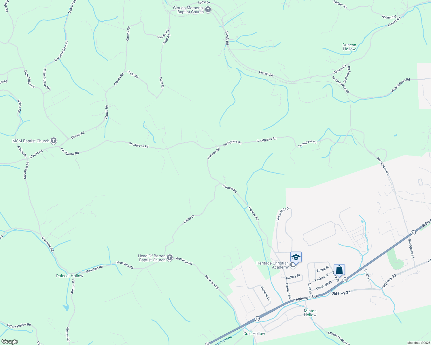 map of restaurants, bars, coffee shops, grocery stores, and more near 1060 Harmon Rd in New Tazewell