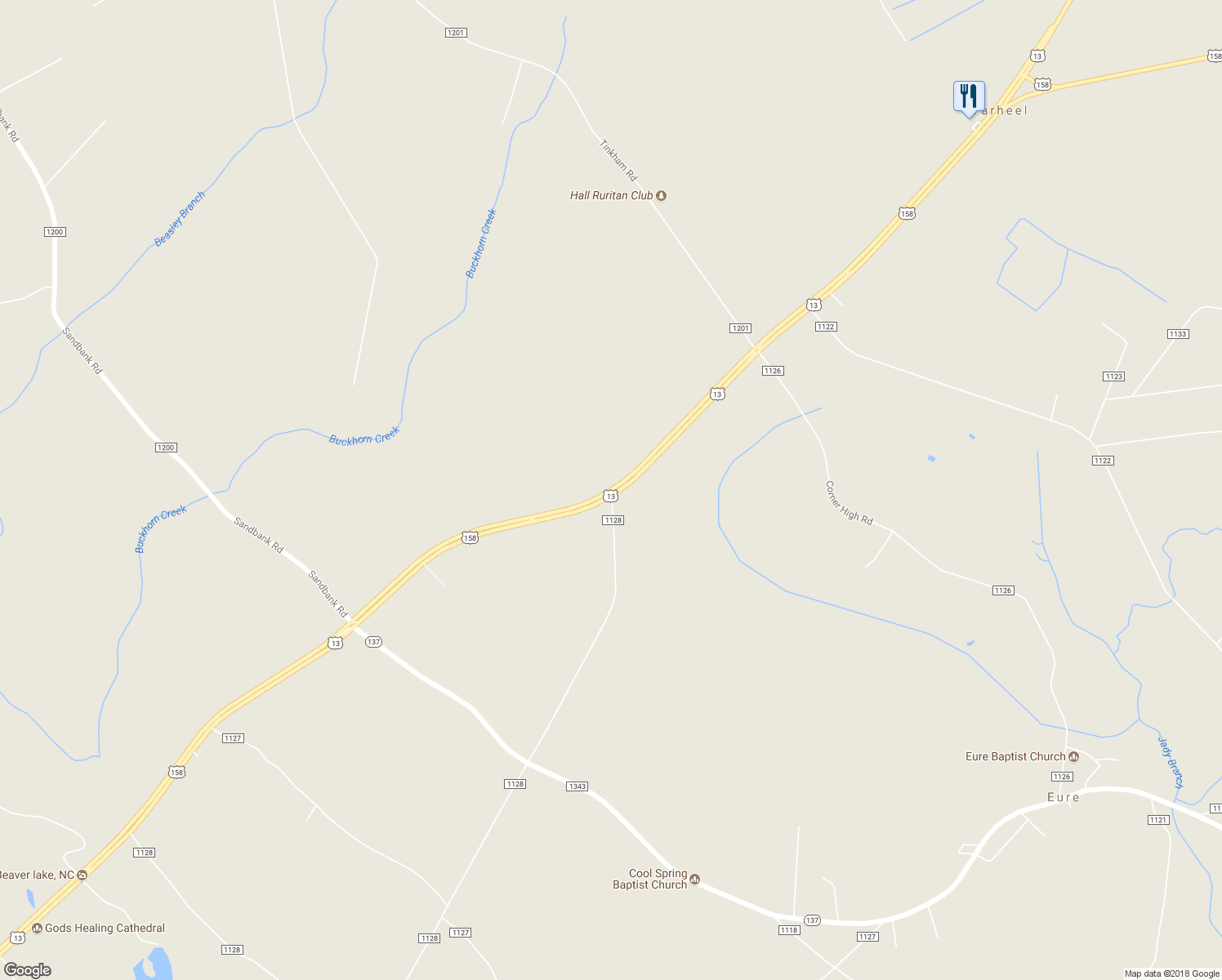 map of restaurants, bars, coffee shops, grocery stores, and more near 279 U.S. 13 in Eure