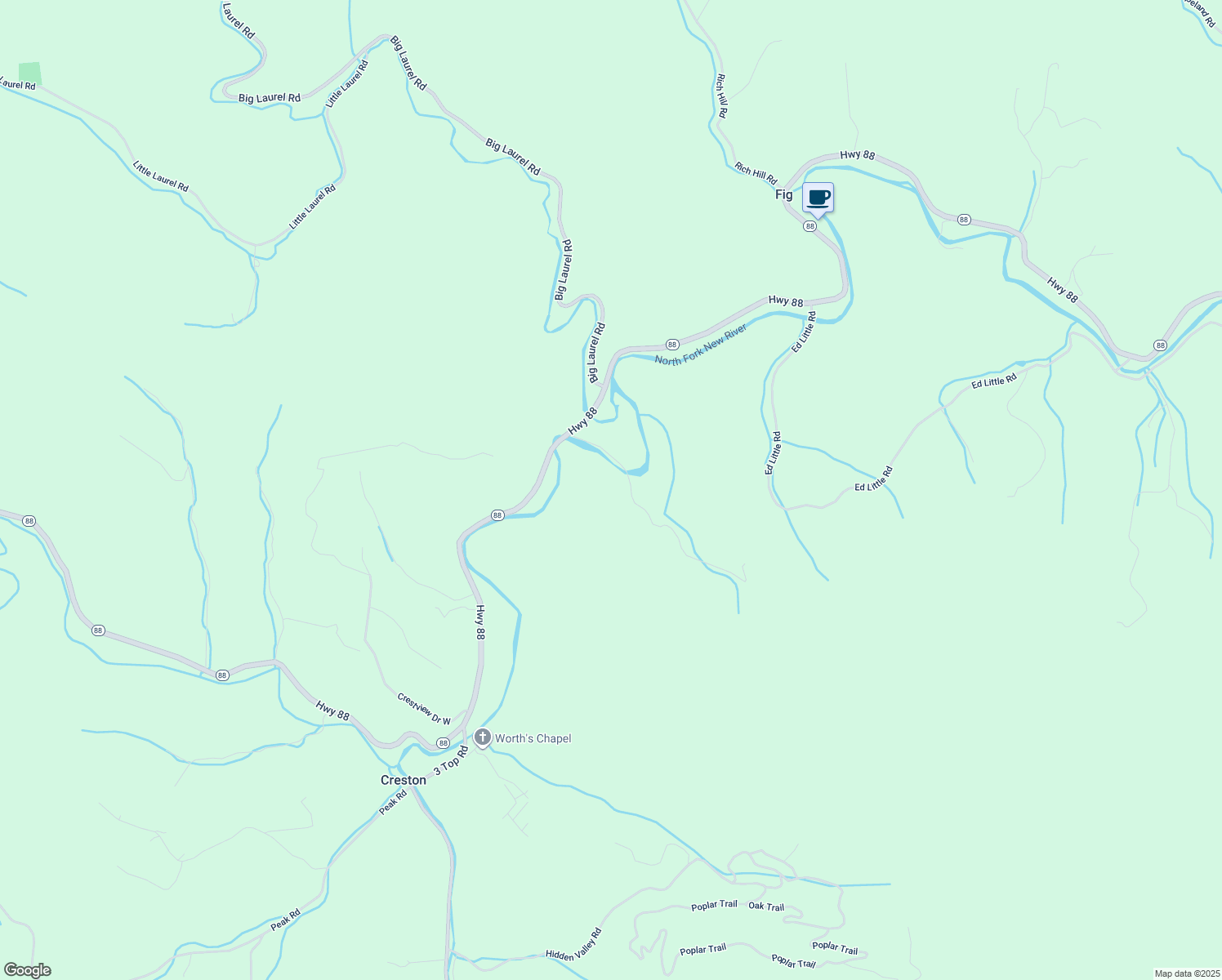 map of restaurants, bars, coffee shops, grocery stores, and more near 322 Roy Kemp Rd in Ashe