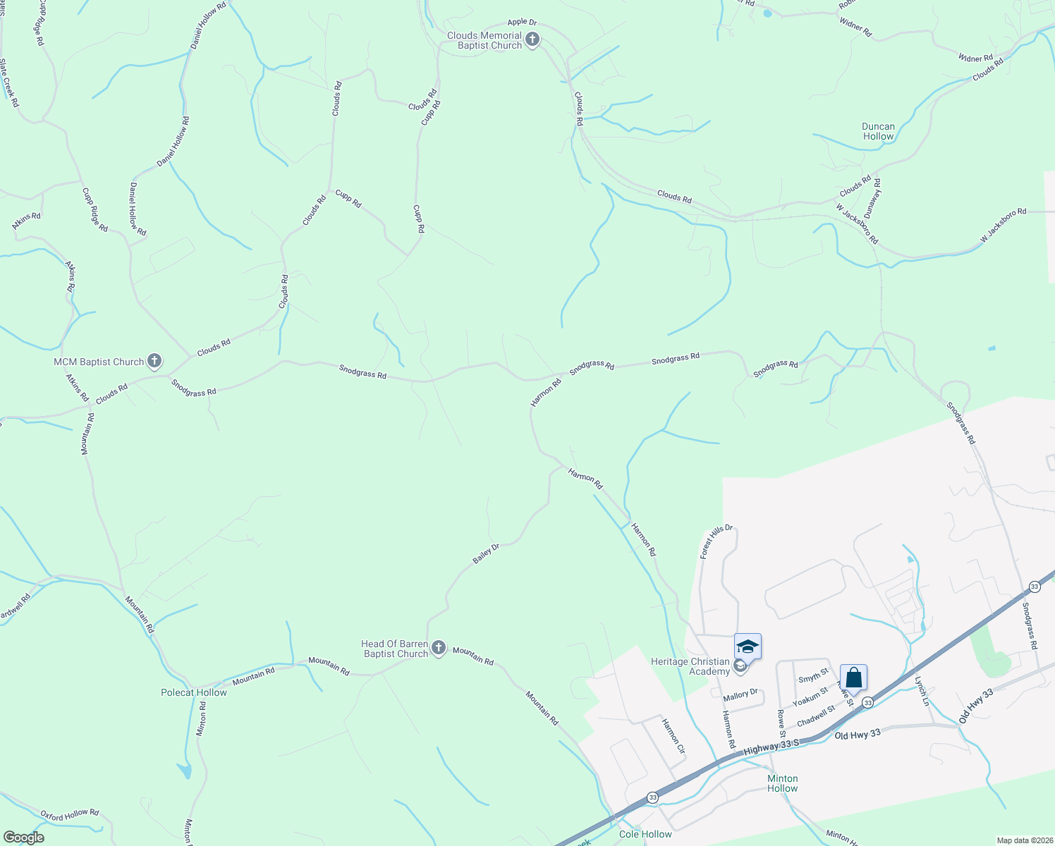 map of restaurants, bars, coffee shops, grocery stores, and more near 1087 Harmon Road in New Tazewell
