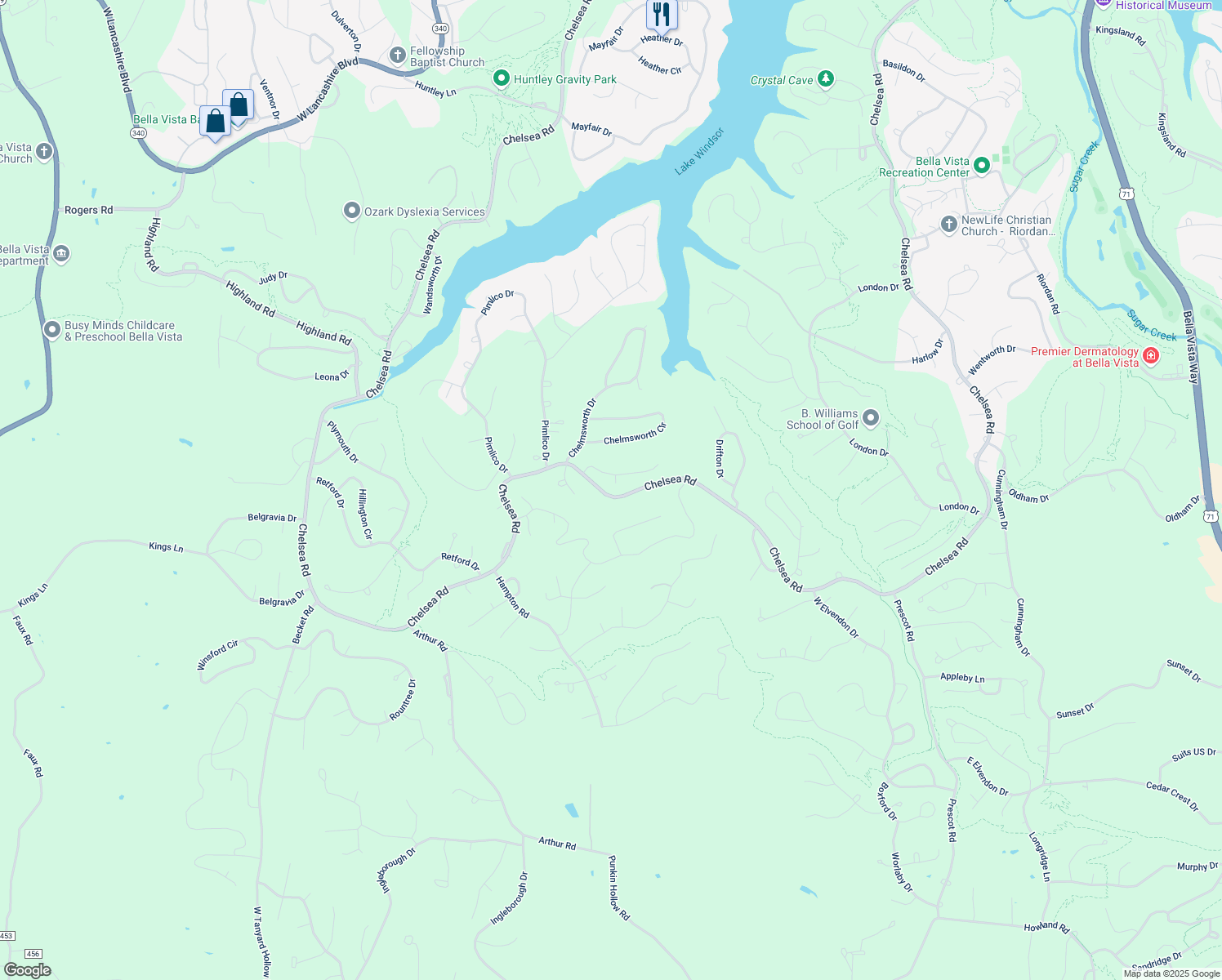map of restaurants, bars, coffee shops, grocery stores, and more near 2 Brierton Circle in Bella Vista