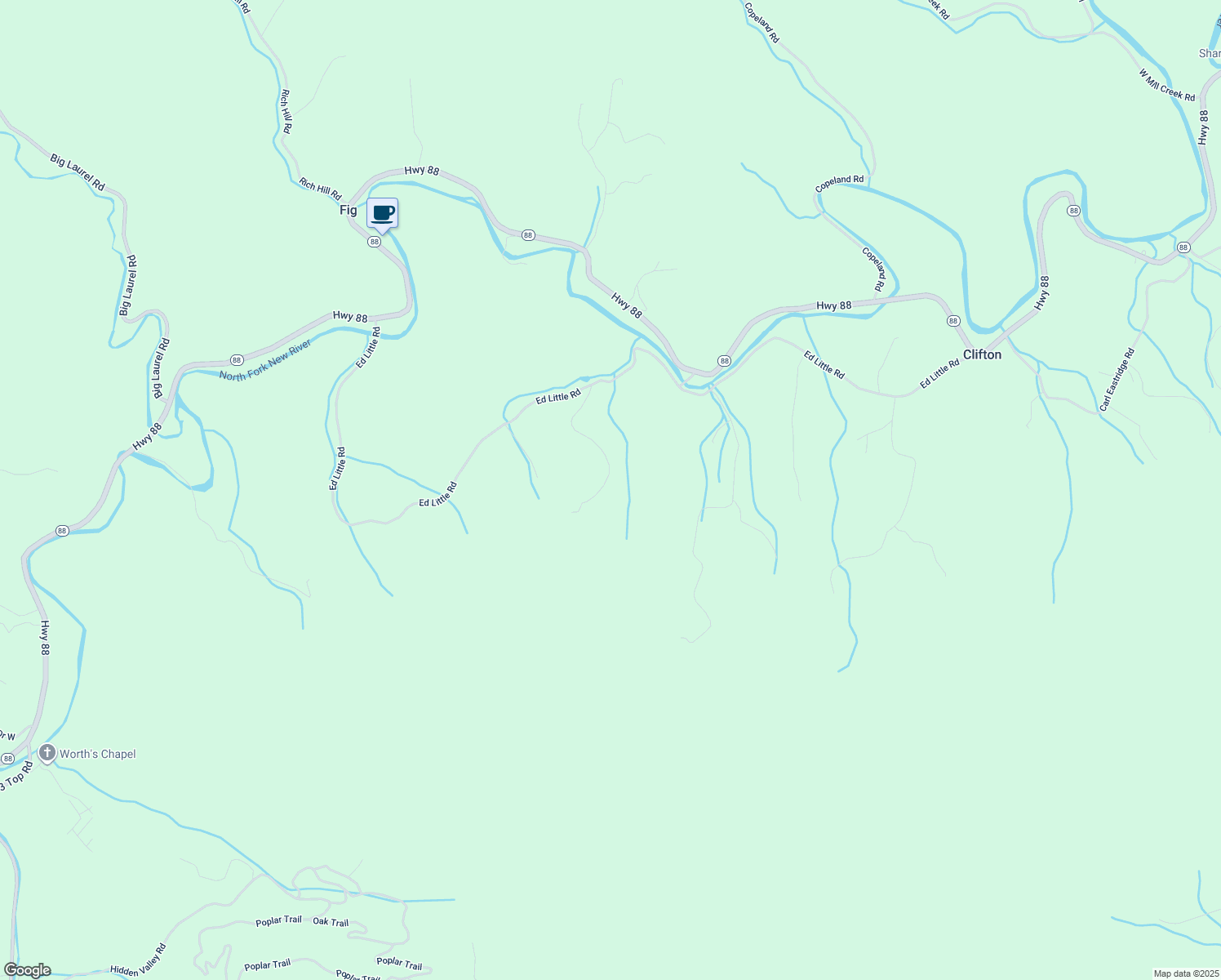 map of restaurants, bars, coffee shops, grocery stores, and more near 435 Misty Mountain Road in Creston