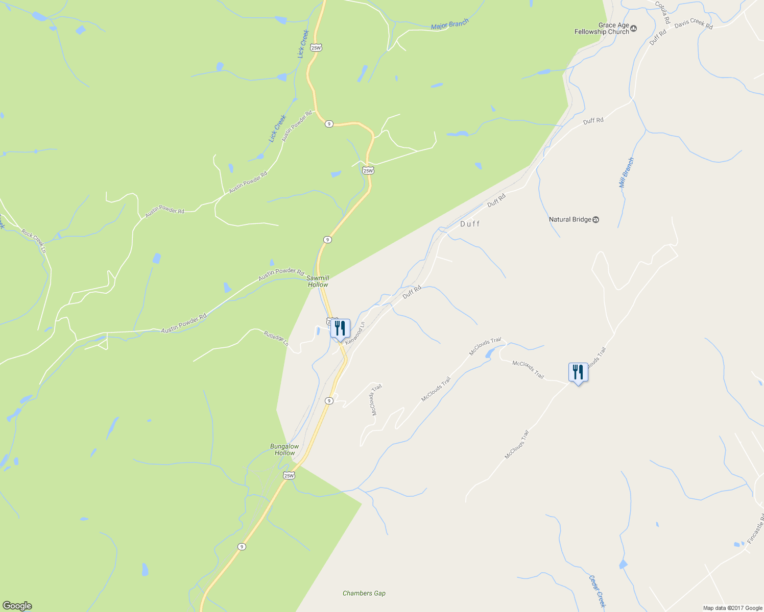 map of restaurants, bars, coffee shops, grocery stores, and more near 204 Kenwood Lane in LaFollette