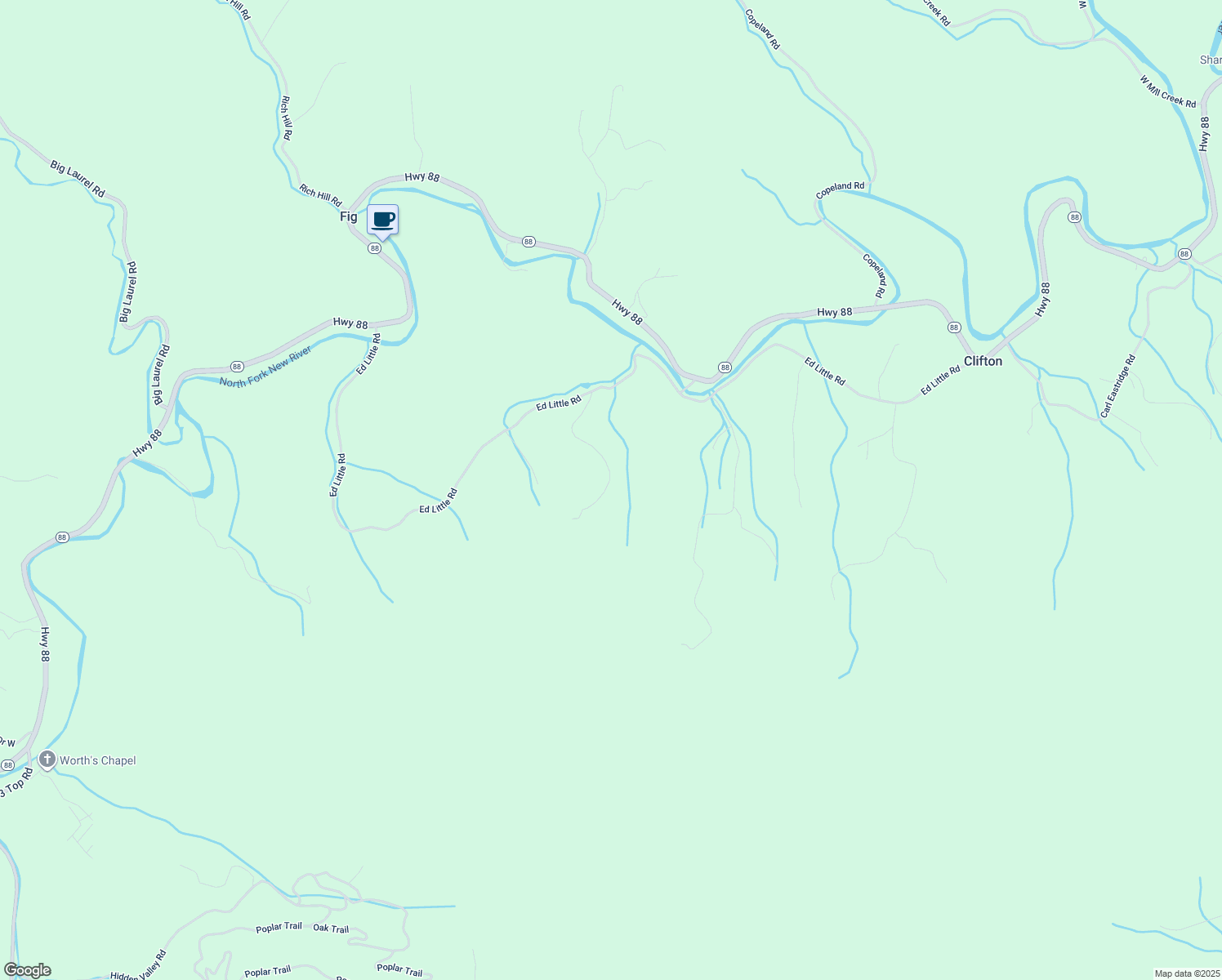 map of restaurants, bars, coffee shops, grocery stores, and more near 435 Misty Mountain Road in Creston