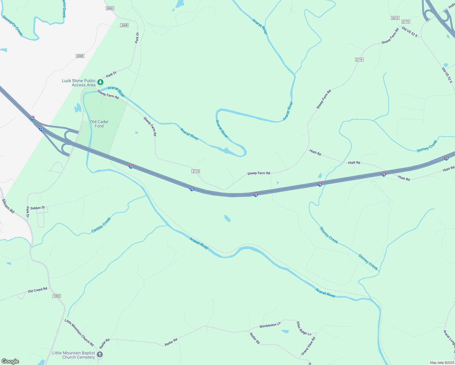 map of restaurants, bars, coffee shops, grocery stores, and more near 1100 Sheep Farm Road in Mount Airy