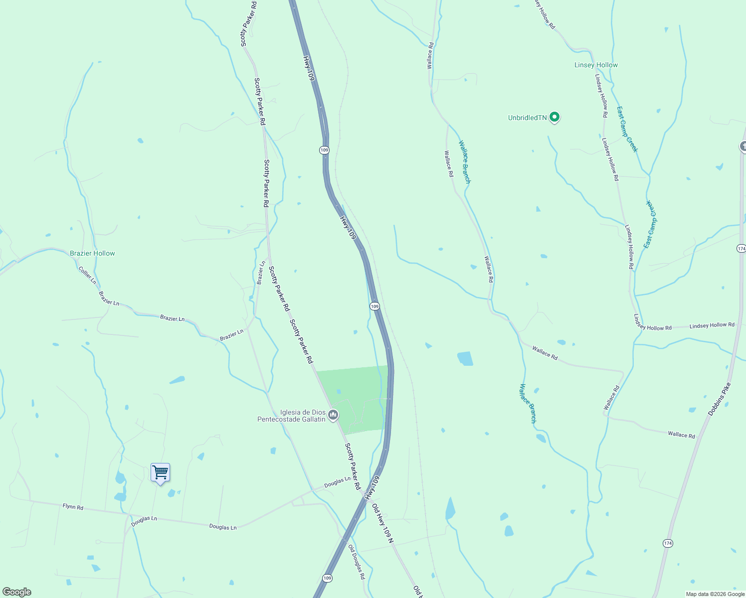 map of restaurants, bars, coffee shops, grocery stores, and more near 1680 Tennessee 109 in Gallatin