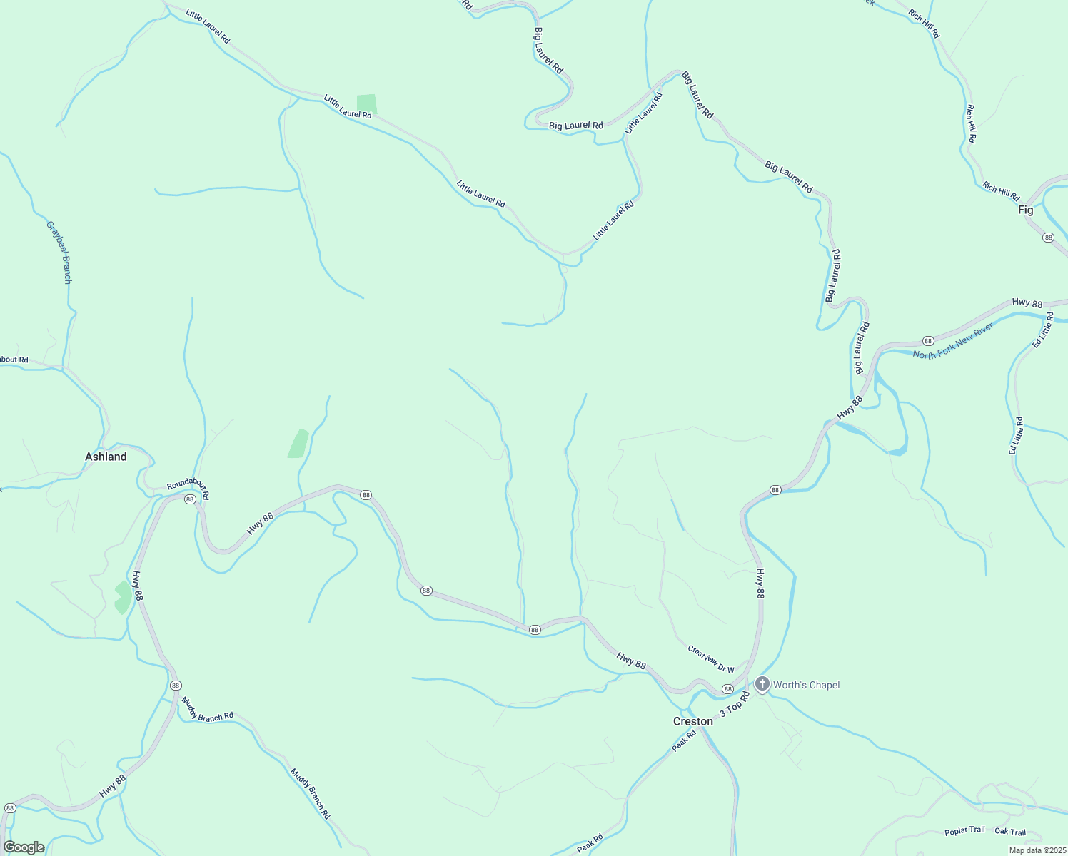 map of restaurants, bars, coffee shops, grocery stores, and more near Baker Hollow Road in Creston