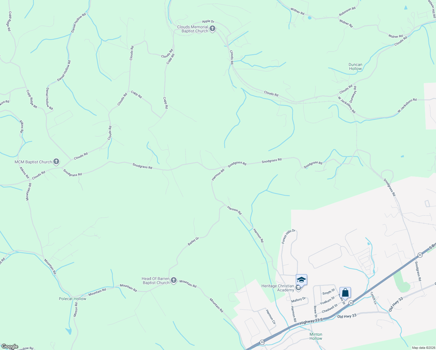 map of restaurants, bars, coffee shops, grocery stores, and more near 1087 Harmon Road in New Tazewell