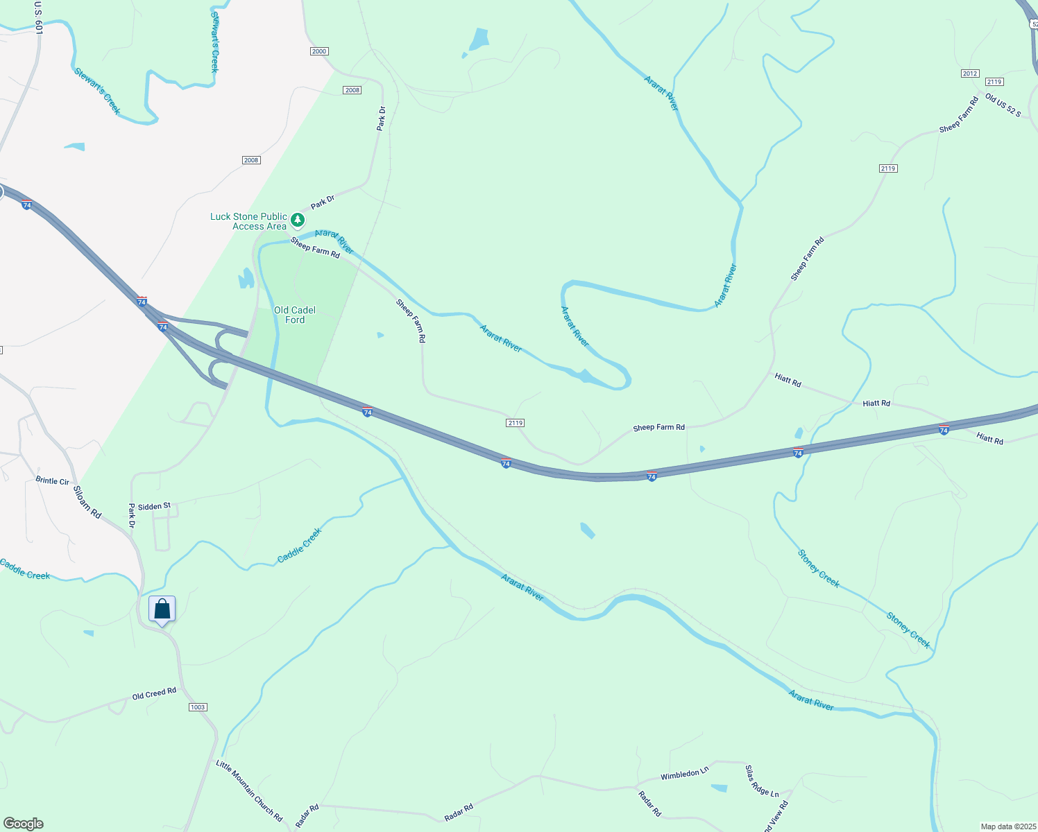 map of restaurants, bars, coffee shops, grocery stores, and more near 1100-1278 Sheep Farm Road in Mount Airy