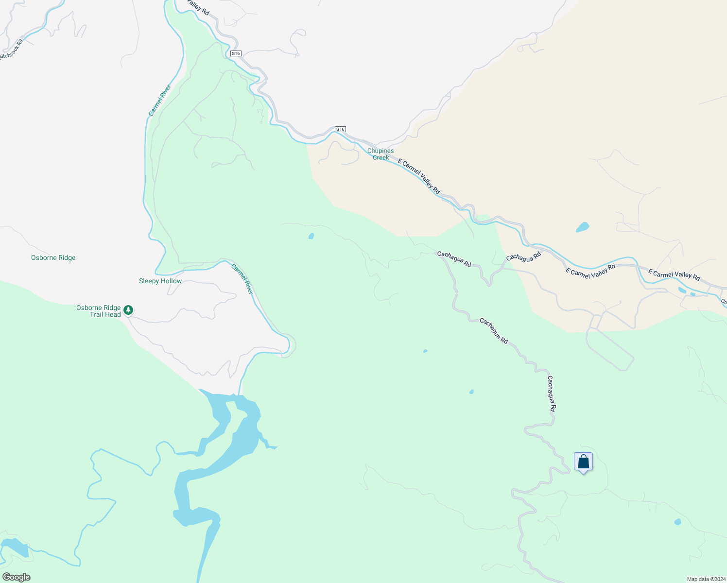 map of restaurants, bars, coffee shops, grocery stores, and more near 17114 Cachagua Road in Carmel Valley