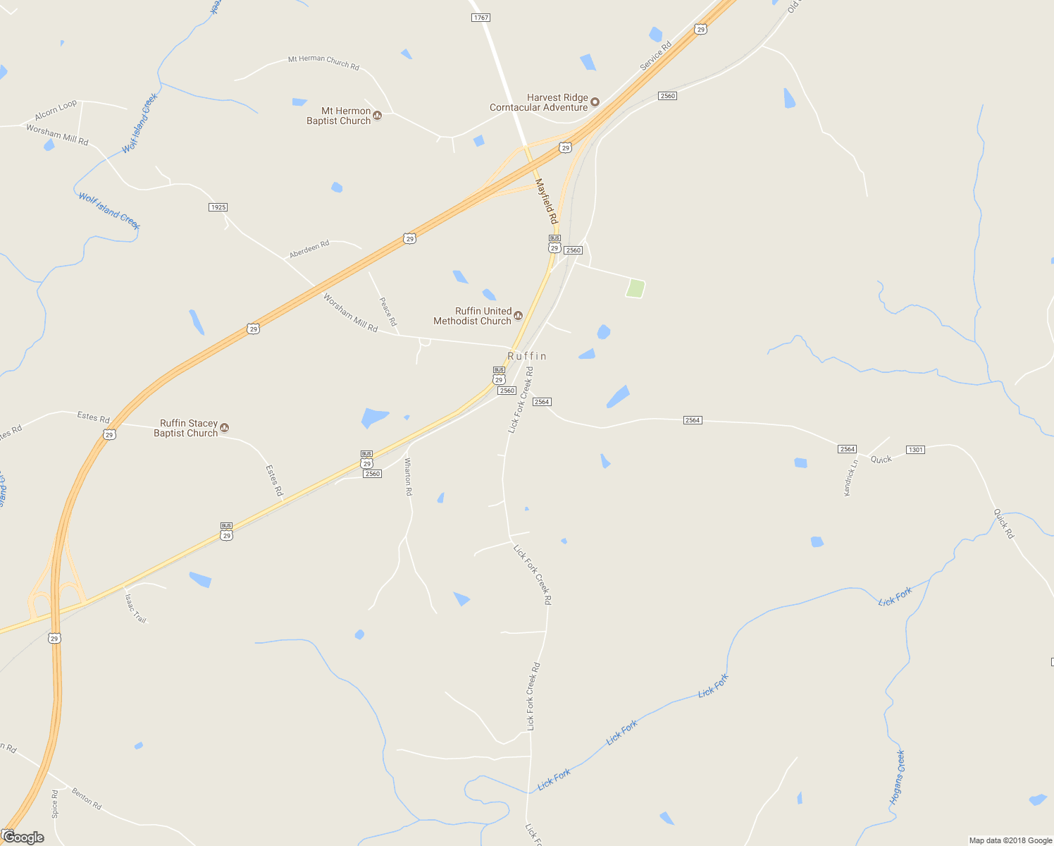map of restaurants, bars, coffee shops, grocery stores, and more near 2179 Lick Fork Creek Road in Ruffin