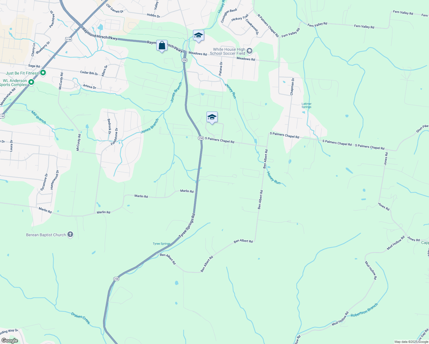 map of restaurants, bars, coffee shops, grocery stores, and more near 926 Tyree Springs Rd in White House
