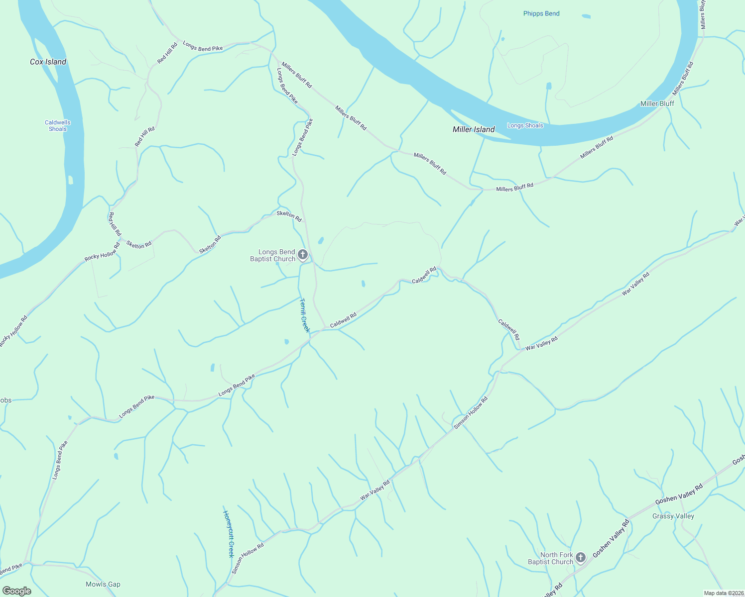 map of restaurants, bars, coffee shops, grocery stores, and more near 401-499 Longs Bend Rd in Rogersville