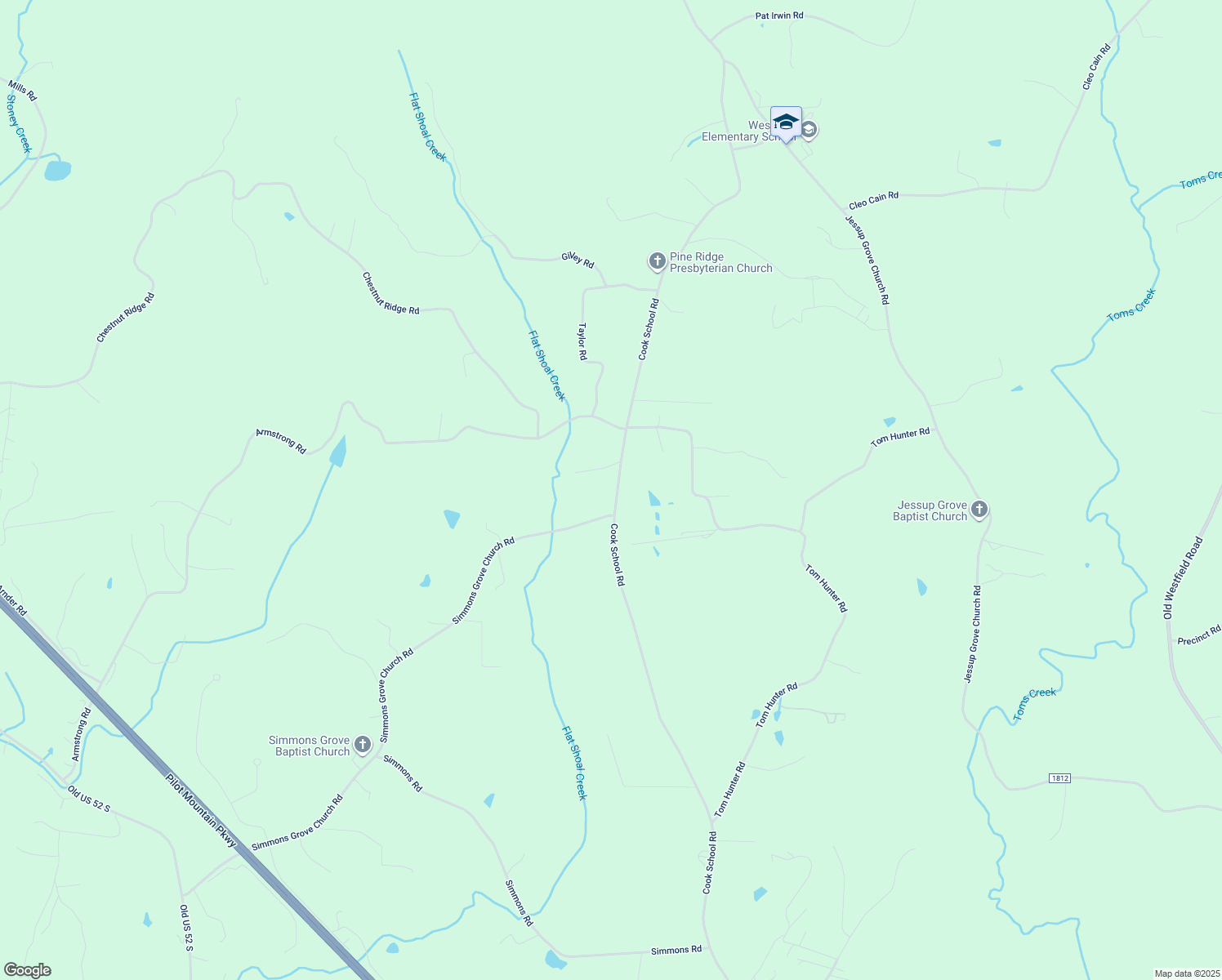 map of restaurants, bars, coffee shops, grocery stores, and more near 1960 Cook School Road in Pilot Mountain