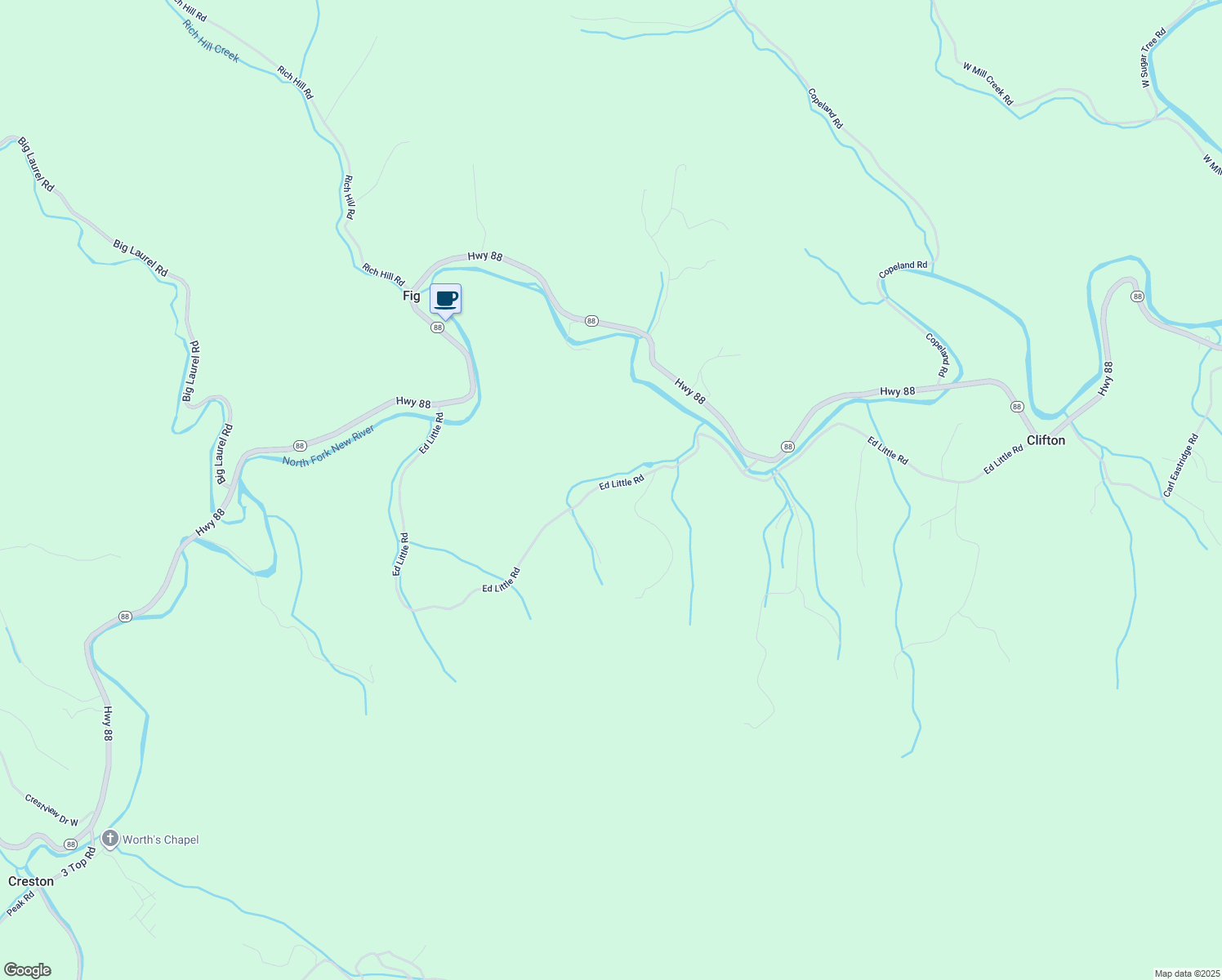 map of restaurants, bars, coffee shops, grocery stores, and more near 1553 Ed Little Road in Creston