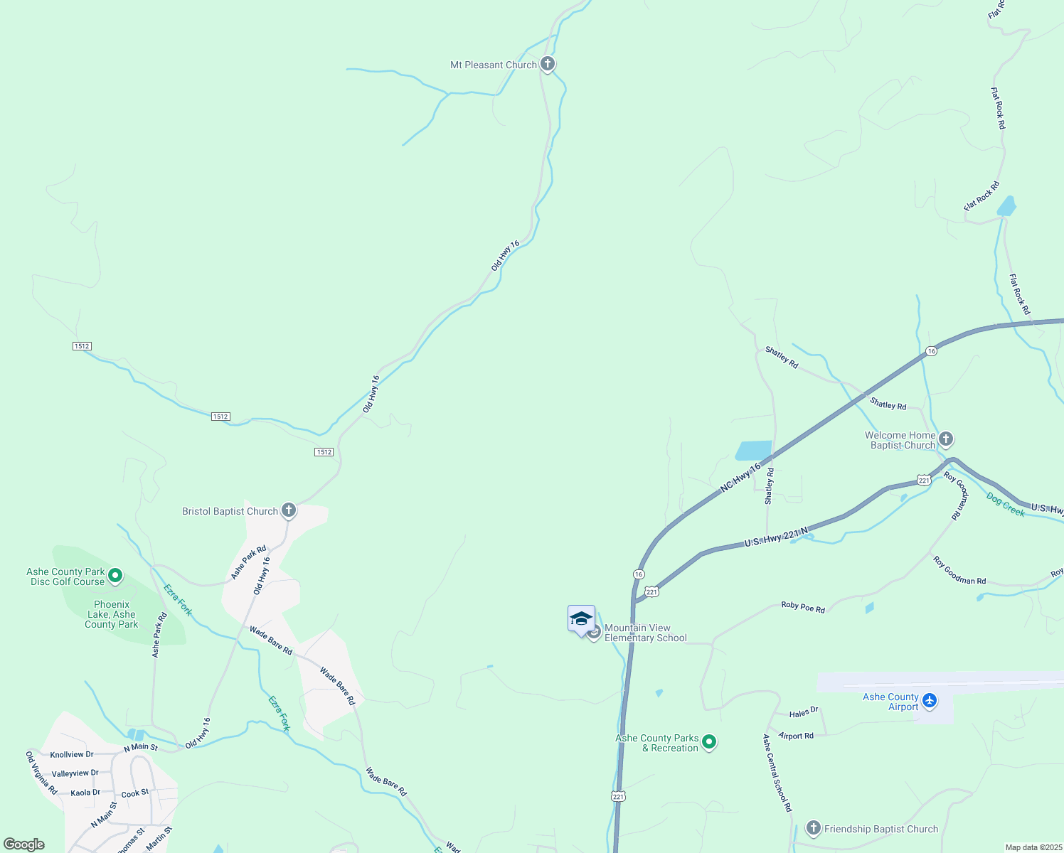 map of restaurants, bars, coffee shops, grocery stores, and more near Spring Hill Trail in Ashe County