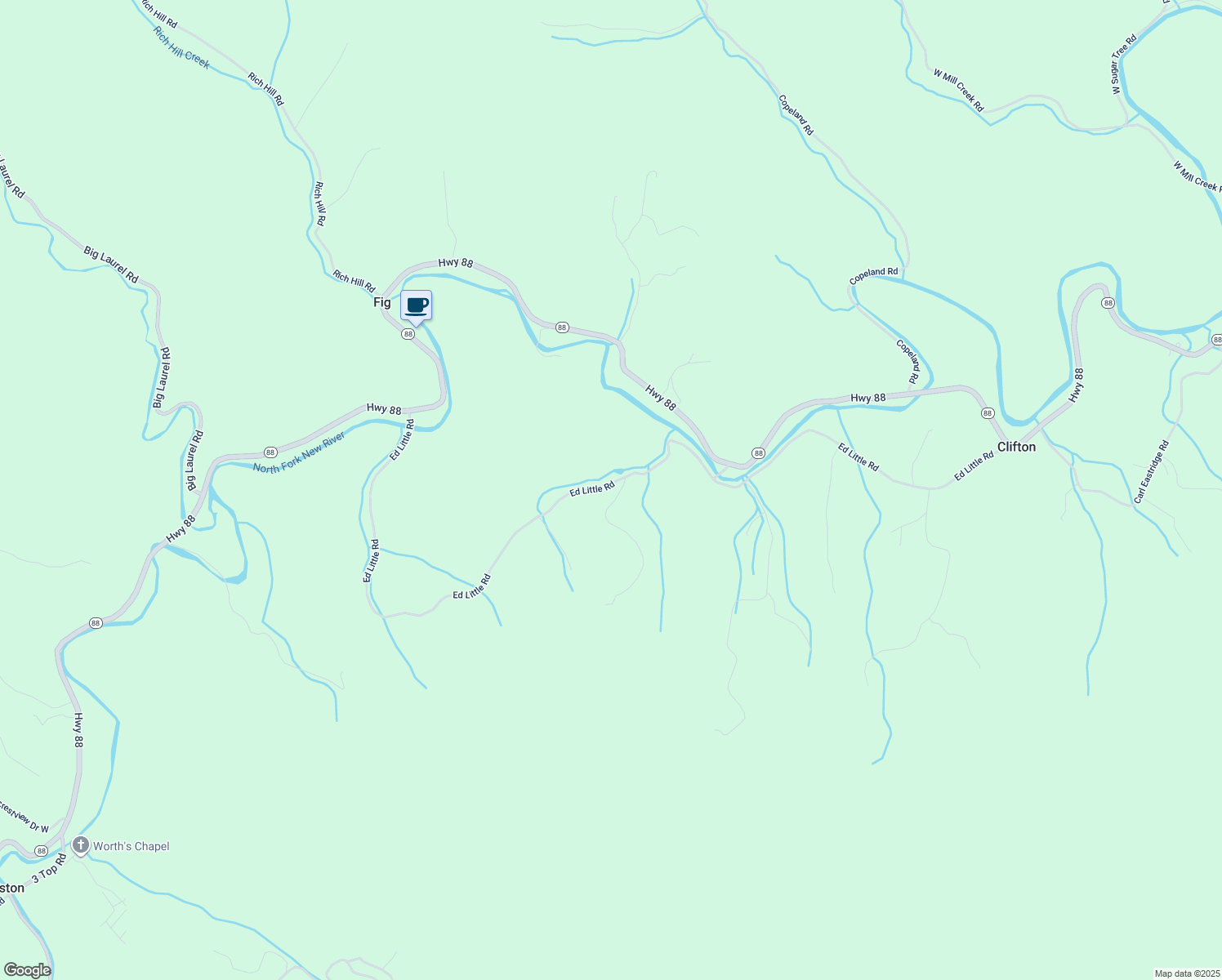 map of restaurants, bars, coffee shops, grocery stores, and more near 1459 Ed Little Road in Creston
