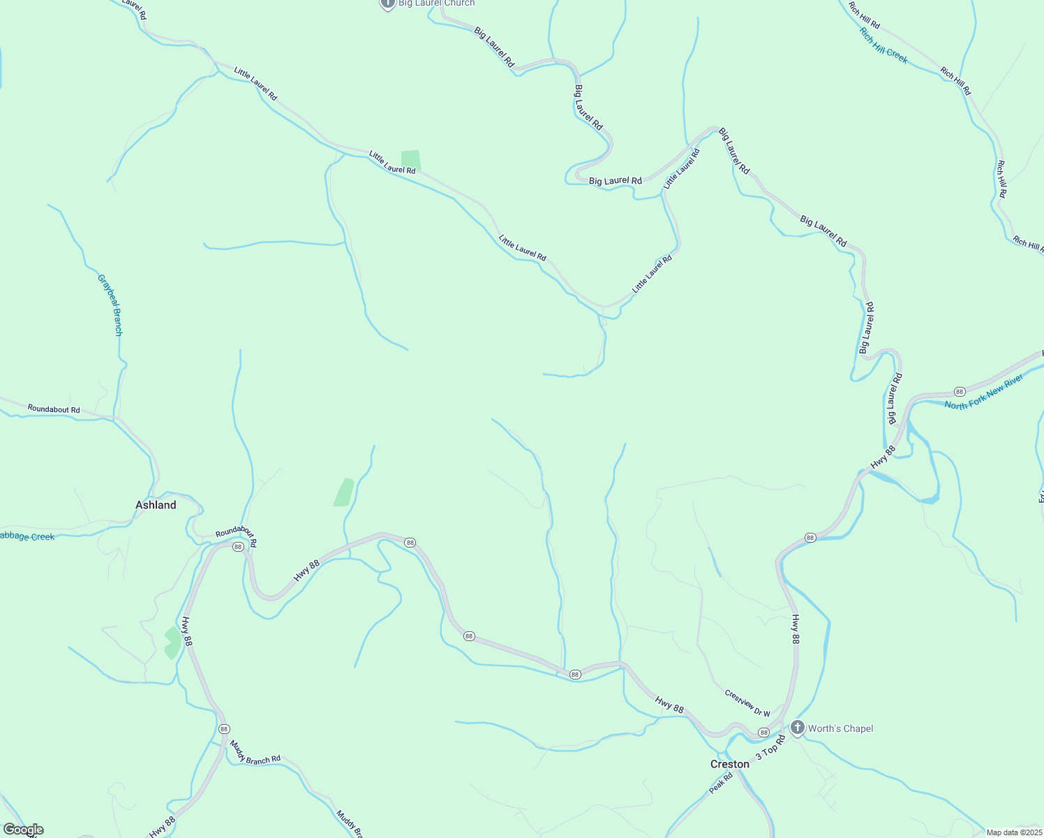 map of restaurants, bars, coffee shops, grocery stores, and more near 1014 Baker Hollow Road in Creston