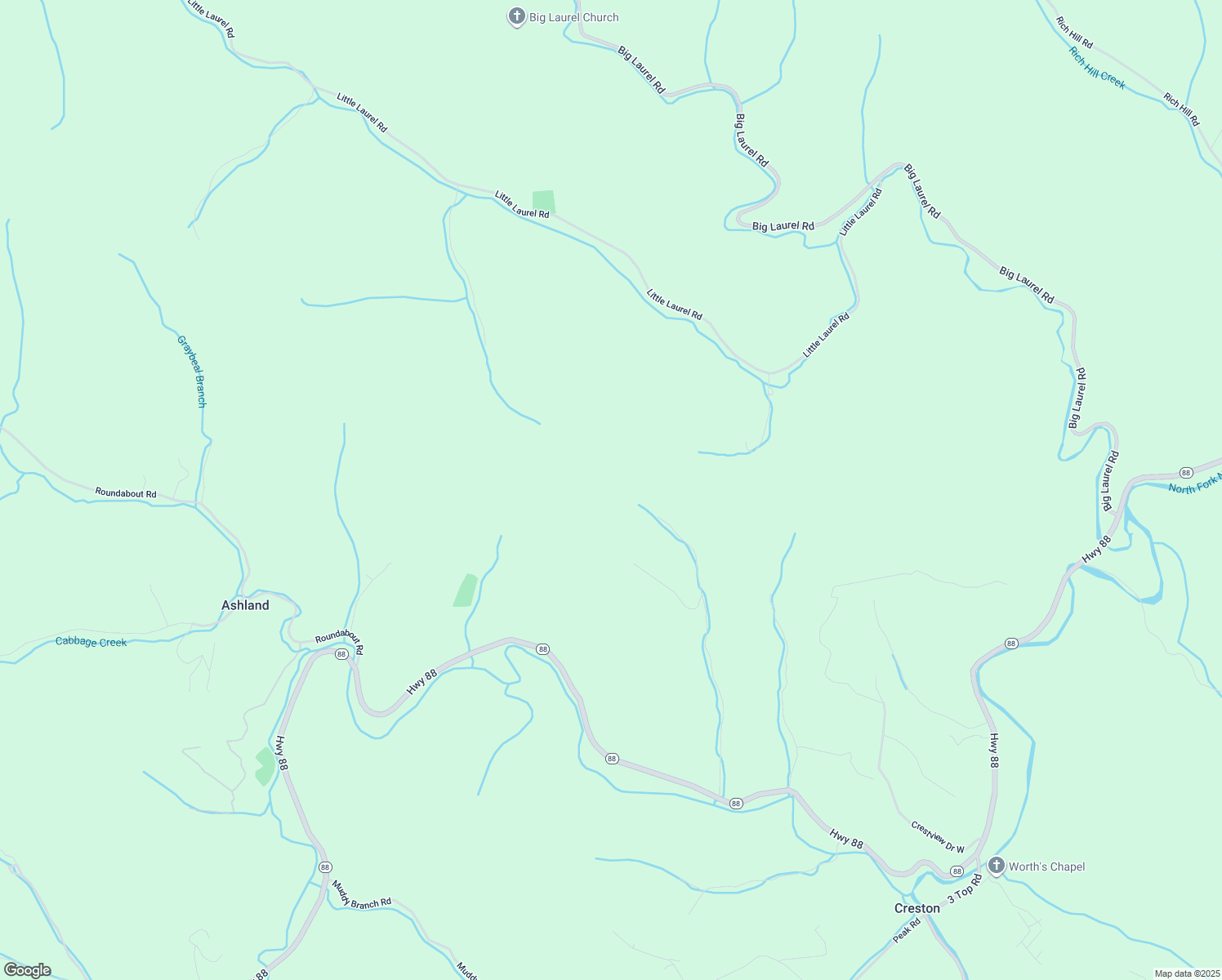 map of restaurants, bars, coffee shops, grocery stores, and more near 1015 Baker Hollow Road in Creston