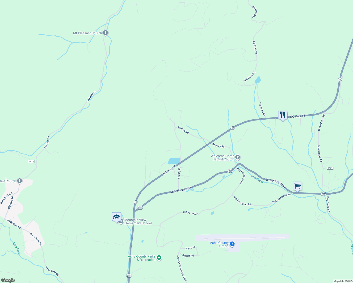 map of restaurants, bars, coffee shops, grocery stores, and more near 683 Shatley Road in Crumpler