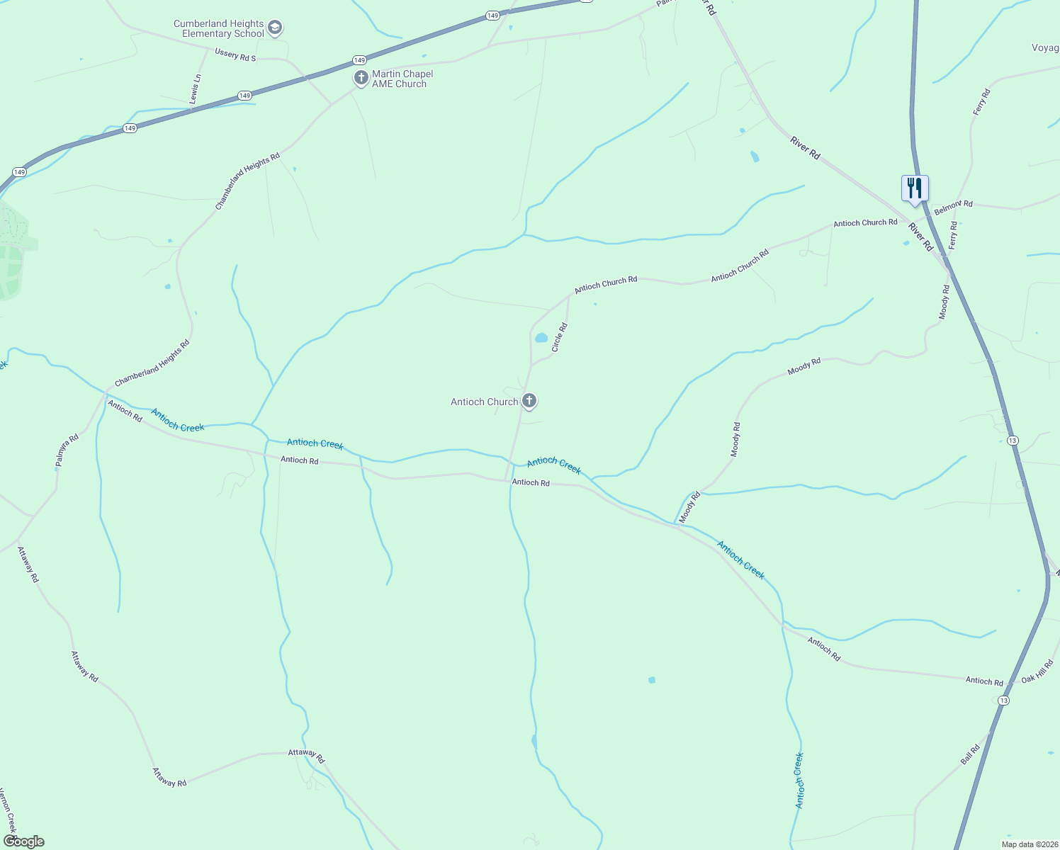 map of restaurants, bars, coffee shops, grocery stores, and more near 2645 Antioch Church Road in Clarksville
