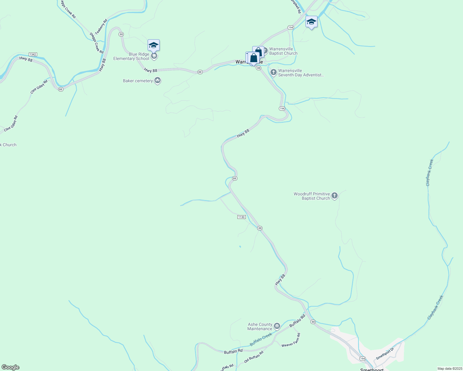 map of restaurants, bars, coffee shops, grocery stores, and more near 3664 North Carolina 88 in Warrensville