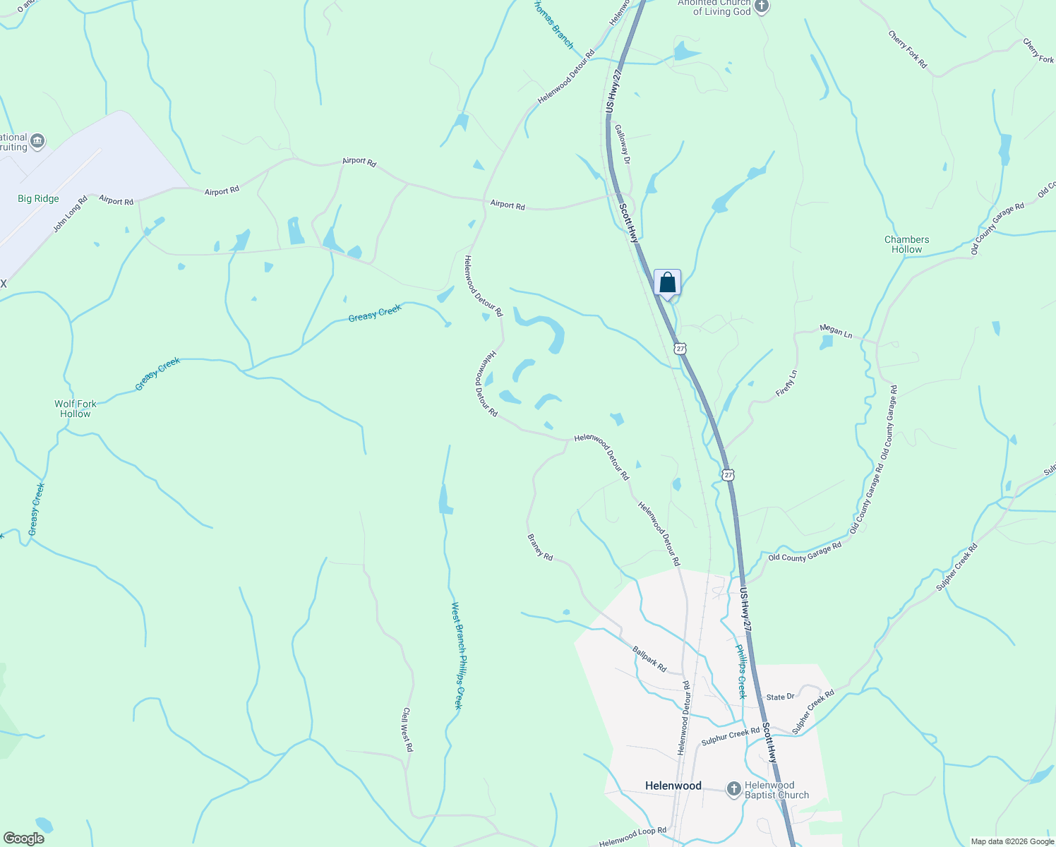 map of restaurants, bars, coffee shops, grocery stores, and more near 1622 Helenwood Detour Road in Helenwood