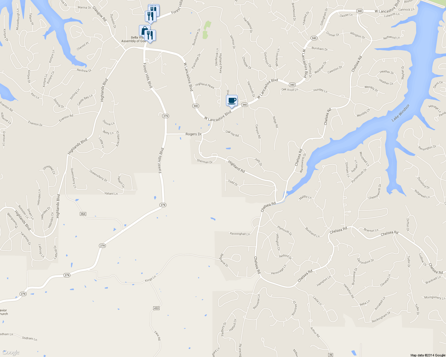 map of restaurants, bars, coffee shops, grocery stores, and more near in Bella Vista