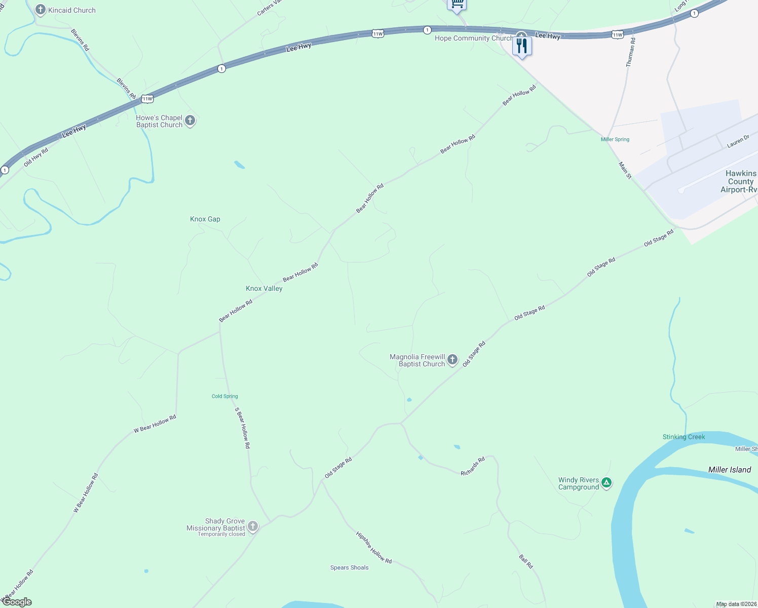 map of restaurants, bars, coffee shops, grocery stores, and more near 331 Willis Road in Rogersville