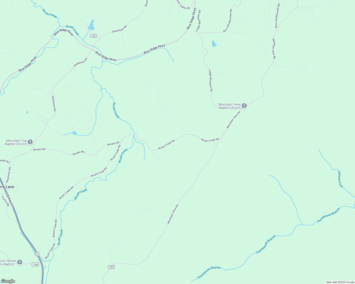 map of restaurants, bars, coffee shops, grocery stores, and more near 2324 Brush Creek Road in Glade Valley