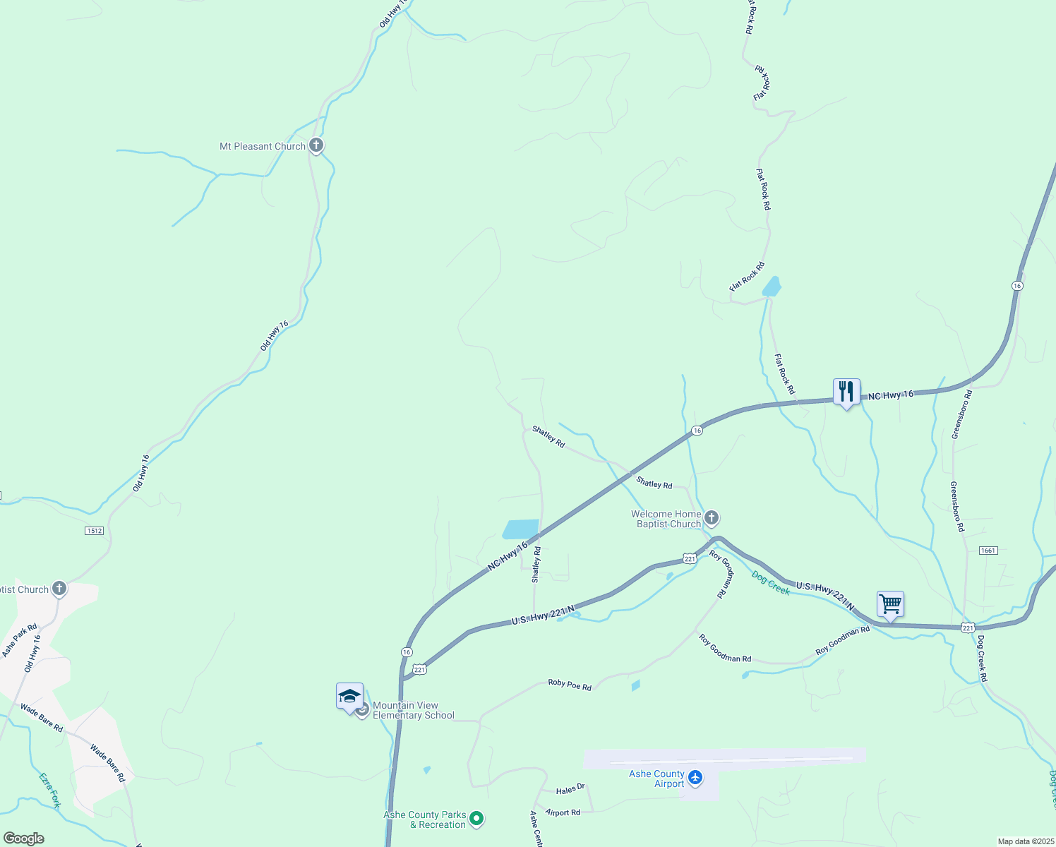 map of restaurants, bars, coffee shops, grocery stores, and more near 829 Shatley Road in Crumpler
