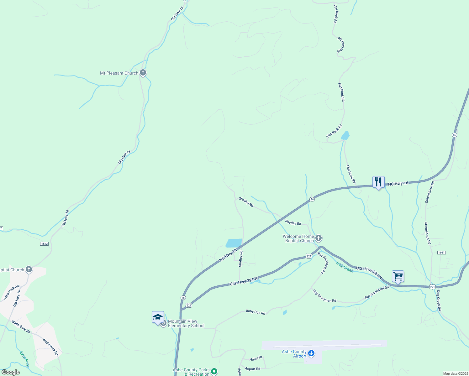 map of restaurants, bars, coffee shops, grocery stores, and more near 823 Shatley Road in Crumpler