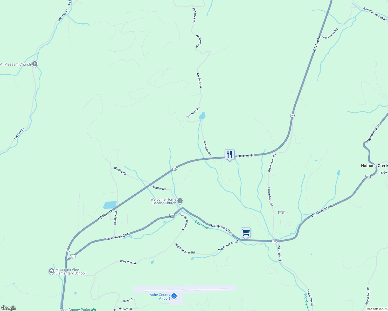 map of restaurants, bars, coffee shops, grocery stores, and more near 1701 North Carolina 16 in Crumpler