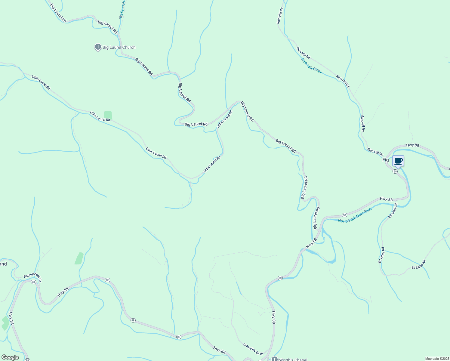 map of restaurants, bars, coffee shops, grocery stores, and more near 689 Little Laurel Road in Creston