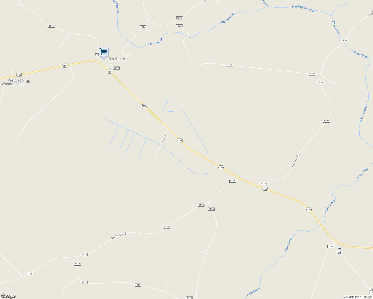 map of restaurants, bars, coffee shops, grocery stores, and more near 1228 U.S. 158 in Eure
