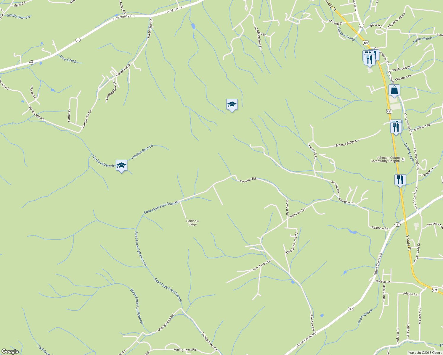map of restaurants, bars, coffee shops, grocery stores, and more near 790 Crowder Road in Mountain City