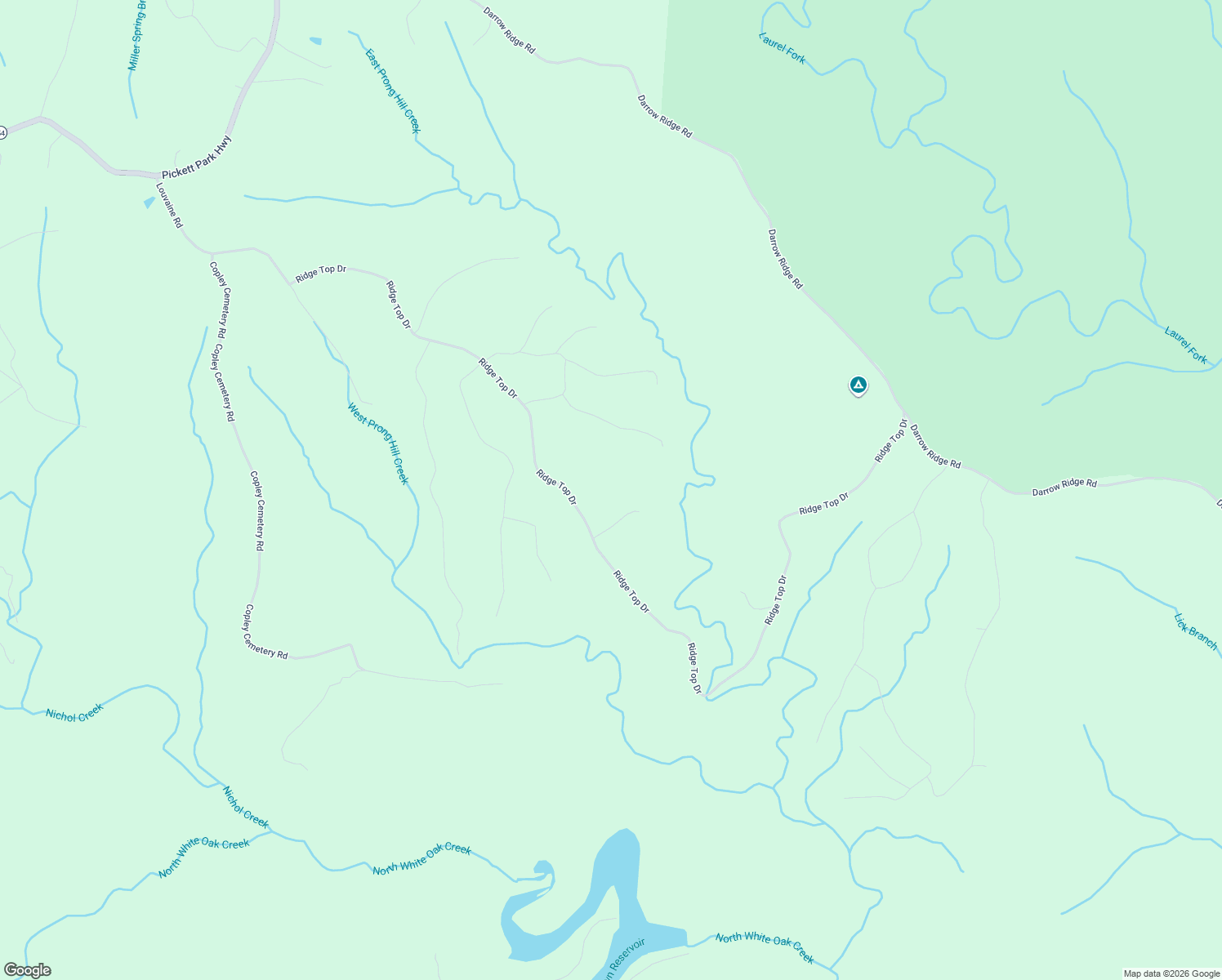 map of restaurants, bars, coffee shops, grocery stores, and more near 528 Ridgetop Drive in Jamestown