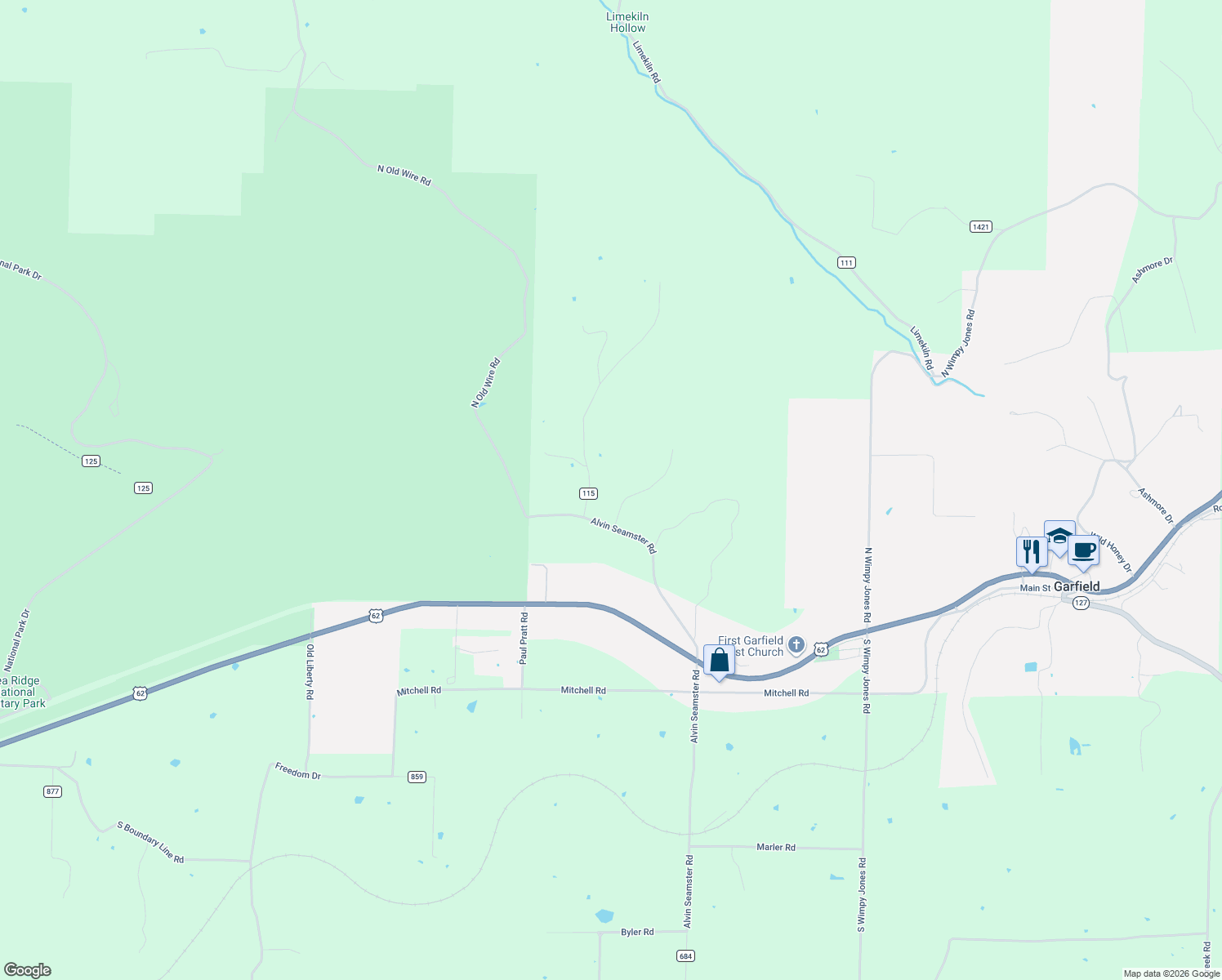map of restaurants, bars, coffee shops, grocery stores, and more near 15000-15076 Markey Lane in Garfield