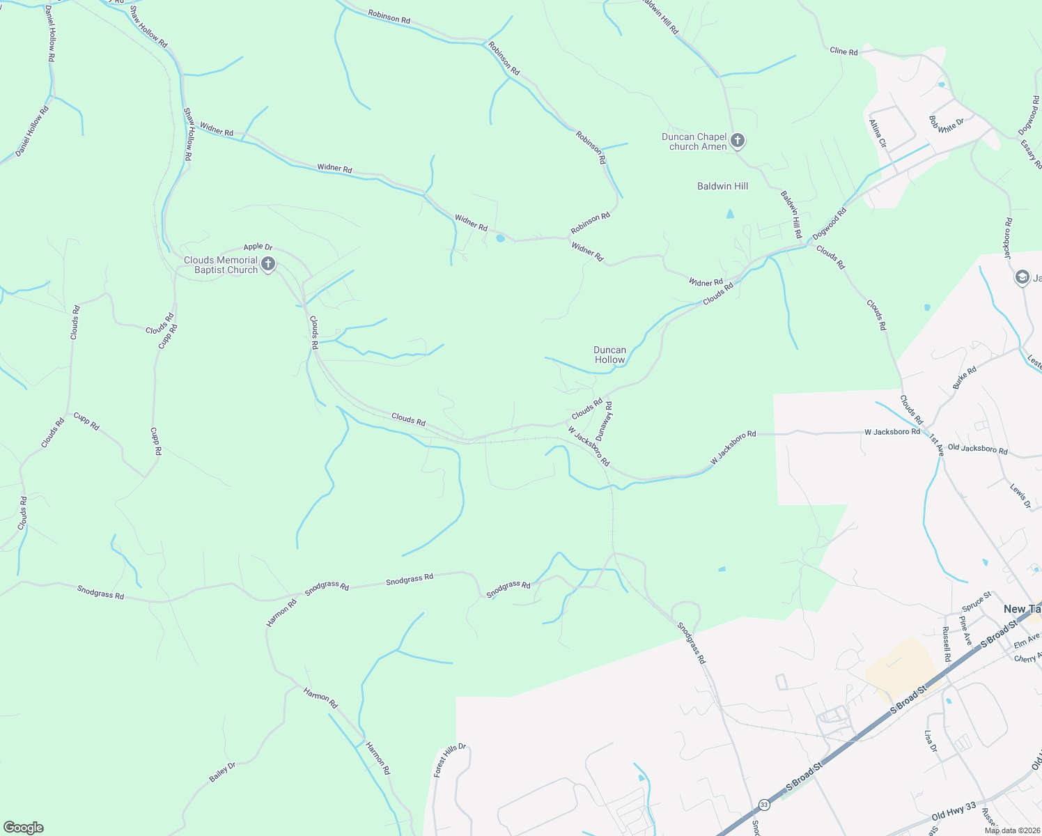map of restaurants, bars, coffee shops, grocery stores, and more near 2210 Clouds Road in New Tazewell
