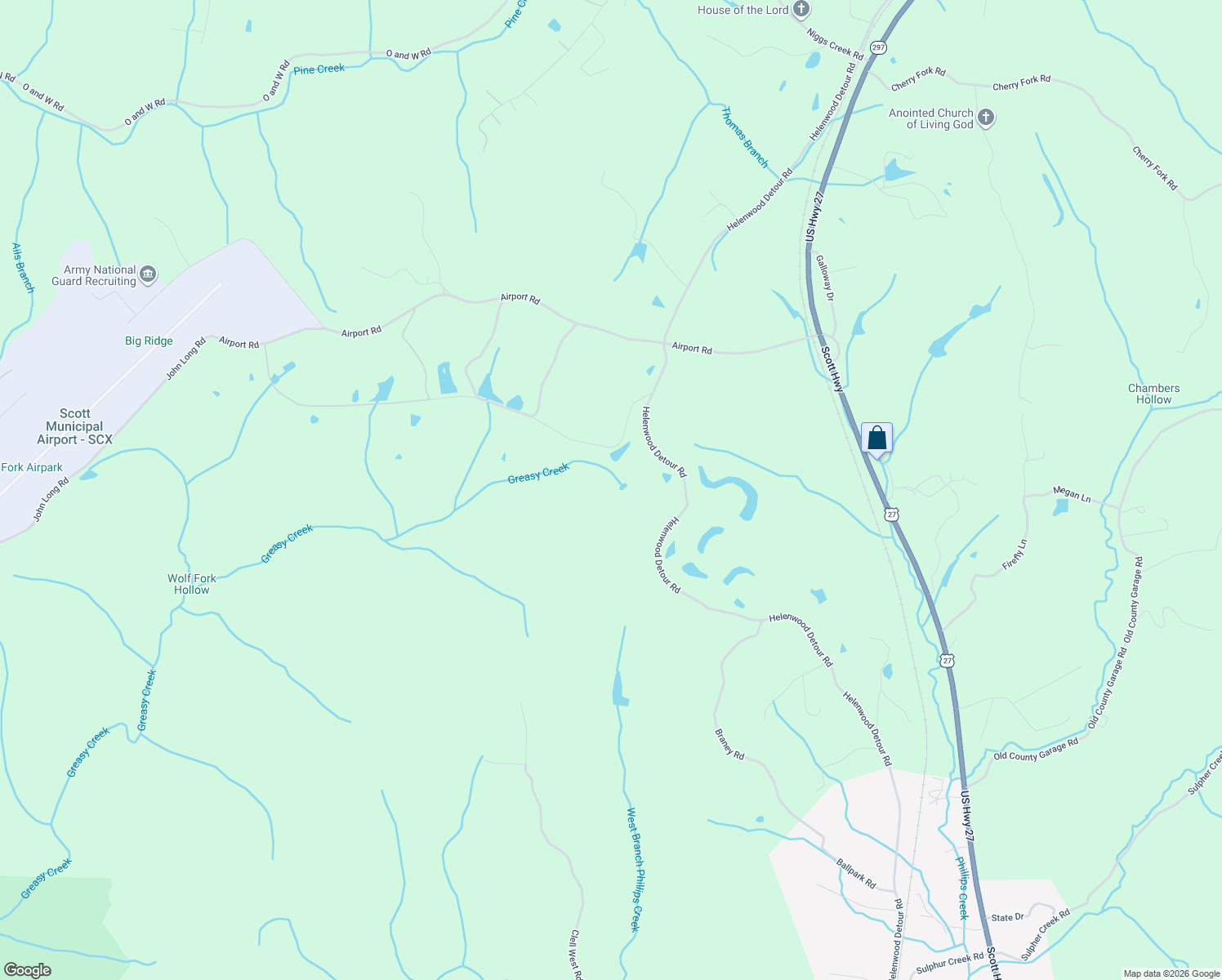 map of restaurants, bars, coffee shops, grocery stores, and more near 2063 Helenwood Detour Road in Helenwood