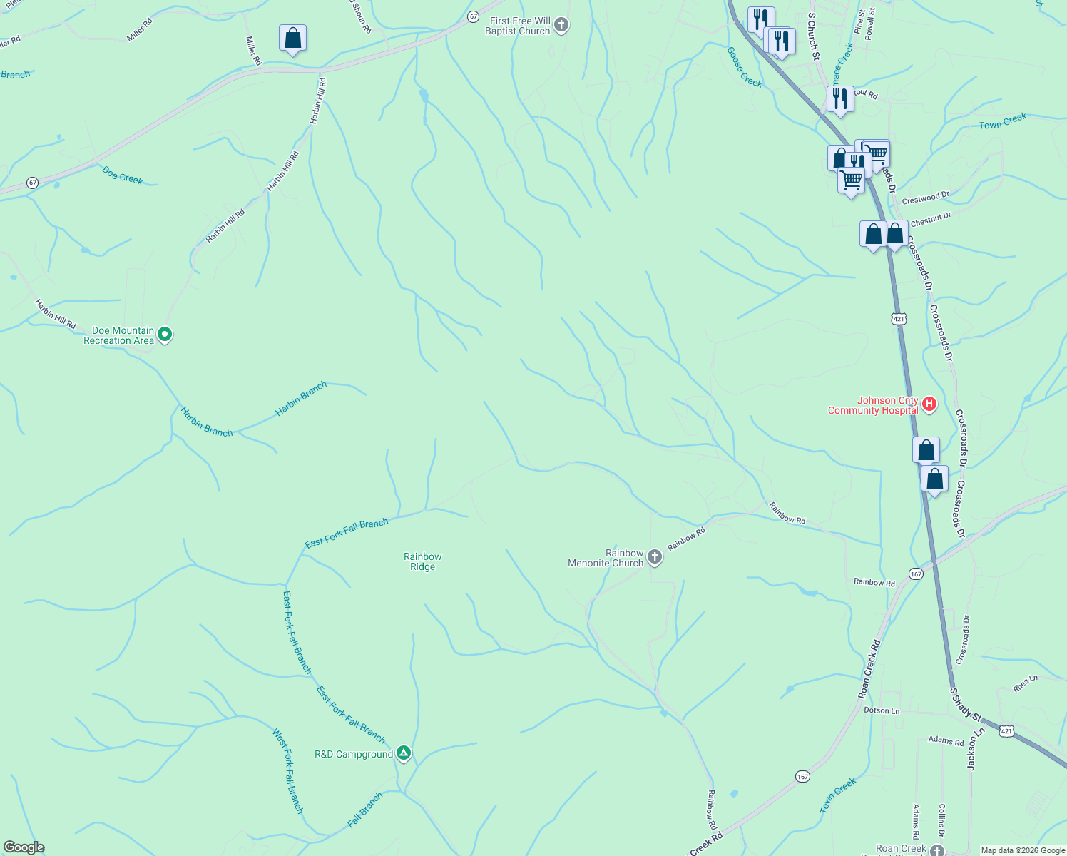 map of restaurants, bars, coffee shops, grocery stores, and more near 790 Crowder Rd in Mountain City