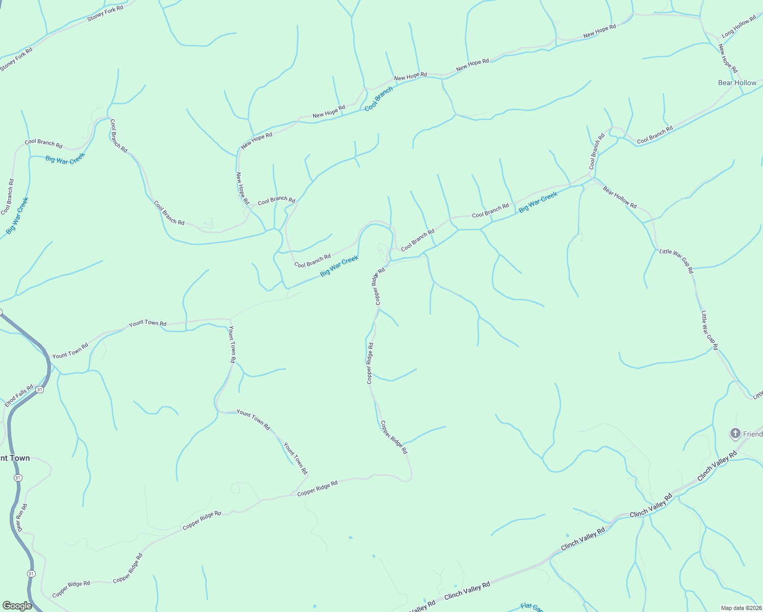 map of restaurants, bars, coffee shops, grocery stores, and more near 2918 Copper Ridge Road in Sneedville