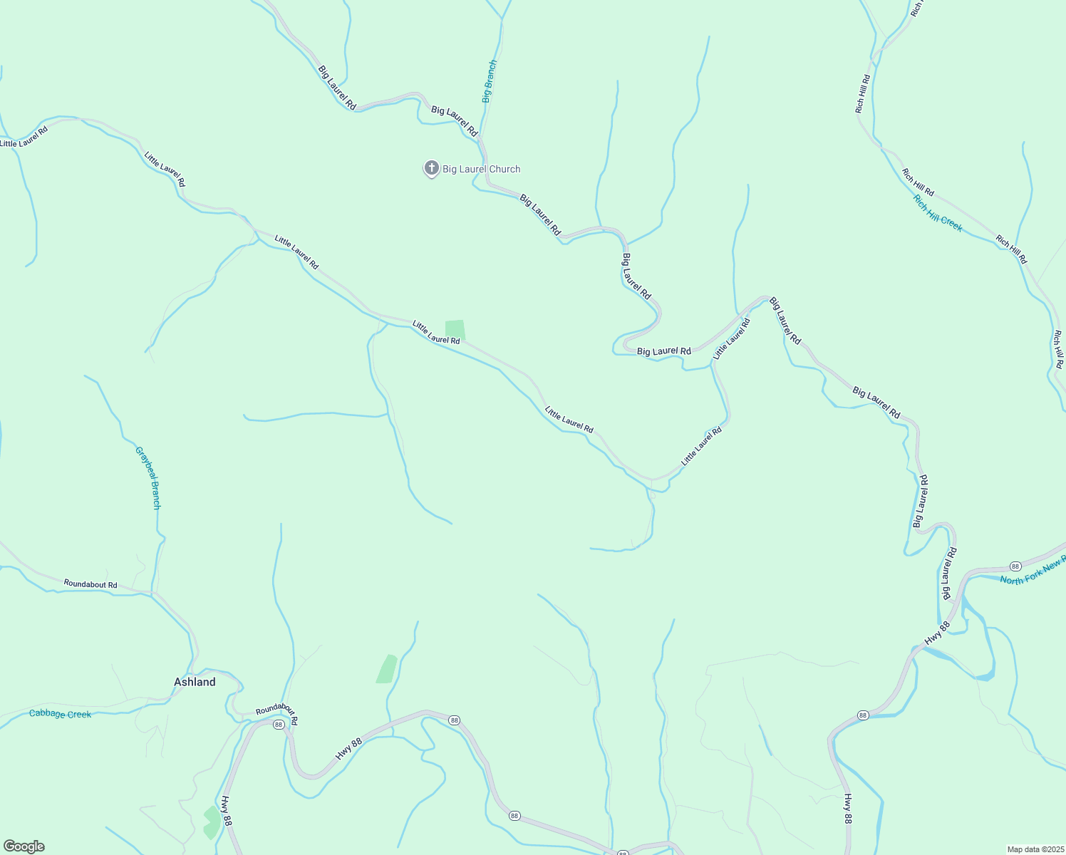 map of restaurants, bars, coffee shops, grocery stores, and more near 1268 Little Laurel Road in Creston